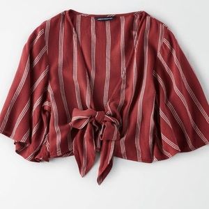 American Eagle Tie Front Red Stripe Top